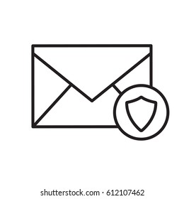 Email security linear icon. Letter thin line illustration. Sms message with protection shield contour symbol. Vector isolated outline drawing