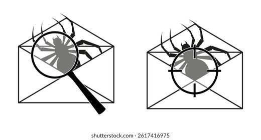 The email security sign. Fraud and crime in cyberspace. Computer virus in the Internet. Danger of data loss. EPS 10 vector illustrations