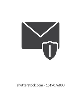 Email security vector icon. Correspondence protection filled flat sign for mobile concept and web design. Envelope with shield glyph icon. Symbol, logo illustration. Vector graphics