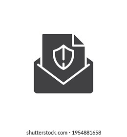 Email security vector icon. filled flat sign for mobile concept and web design. Mail and shield glyph icon. Symbol, logo illustration. Vector graphics