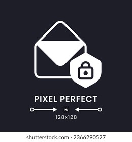 Email security white solid desktop icon. Account protection. Prevent unauthorized access. Pixel perfect 128x128, outline 4px. Silhouette symbol for dark mode. Glyph pictogram. Vector isolated image