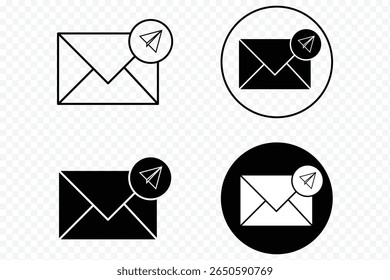 Ícone de mensagem de envio de email vetor definido isolado no plano de fundo transparente. Símbolo de velocidade de entrega. Ícone Email. Ícone de email, ícone de envio de mensagem no plano de fundo transparente eps 10