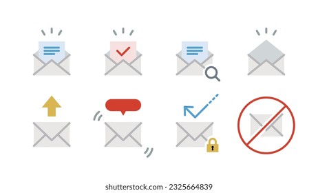 e-mail sending, opening, notifications various icon set
