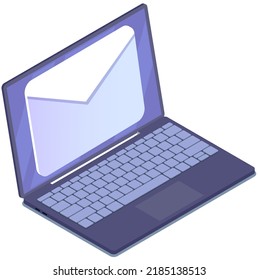 Email sending, paper envelope on laptop screen. Online chat message notifications with computer vector paper documents, sms communication, virtual discussion, concept of speak, conversation, dialog