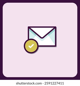 Email Sent Confirmation Icon, Check Mark and Envelope Graphic