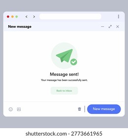 Email sent success notification UI confirmation message. vector illustration