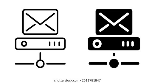 Email and server icon for digital communication. Silhouette and line style.