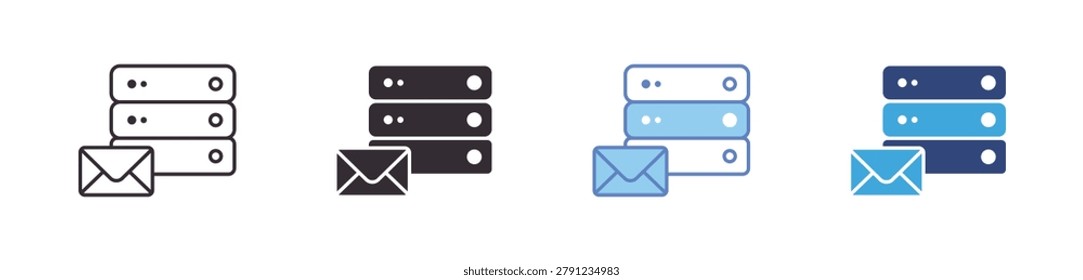 Email Server Icon Set, mail hosting concept, data storage and communication system, cloud infrastructure and network services, vector icons