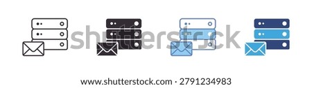 Email Server Icon Set, mail hosting concept, data storage and communication system, cloud infrastructure and network services, vector icons