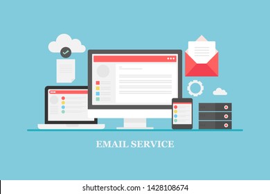 Email service, Email campaign, Email Newsletter subscription - flat design vector banner with icons