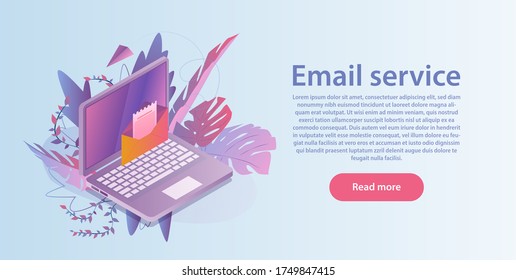 Email service concept. Vector of a laptop computer with email envelope icon