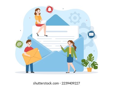 Email Service with Correspondence Delivery, Electronic Mail Message and Business Marketing in Flat Cartoon Hand Drawn Templates Illustration