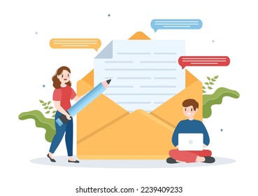 Email Service with Correspondence Delivery, Electronic Mail Message and Business Marketing in Flat Cartoon Hand Drawn Templates Illustration