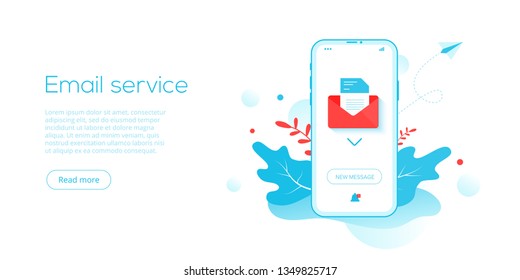 Email Service Creative Flat Vector Illustration. Electronic Mail Message Concept As Part Of Business  Marketing. Webmail Or Mobile Service Layout For Website Header. Newsletter Sending Background.