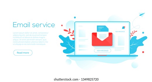 Email service creative flat vector illustration. Electronic mail message concept as part of business  marketing. Webmail or mobile service layout for website landing. Newsletter sending backgro