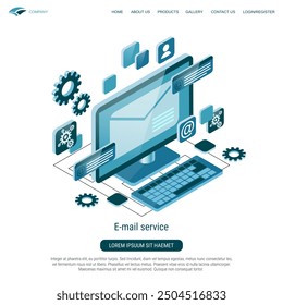 E-mail service flat 3d isometric vector concept illustration