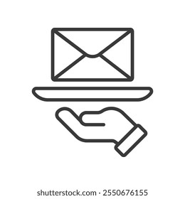 Servicio de correo electrónico, icono en diseño de línea. Correo electrónico, servicio, comunicación, bandeja de entrada, entrega, plataforma, proveedor en el Vector de fondo blanco. Icono de trazo editable del servicio de correo electrónico