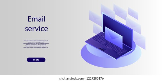 Email service isometric vector illustration. Electronic mail message concept as part of business marketing.
