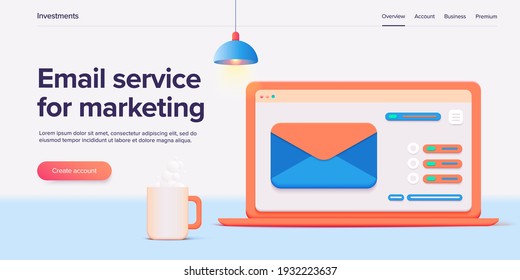 Email service isometric vector illustration. Electronic mail message concept as part of business  marketing. Webmail or mobile service layout for website landing header. Newsletter sending background.