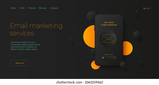 Servicio de correo electrónico en ilustración vectorial isométrica. El concepto de mensaje de correo electrónico como marketing de negocios. Boletín que envía el diseño del servicio móvil o el correo web. Plantilla de banner Web.