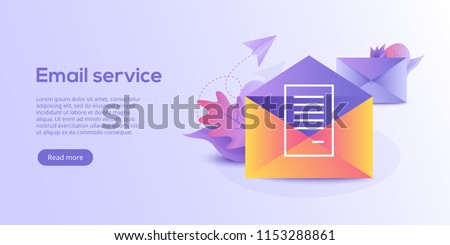 Email service isometric vector illustration. Electronic mail message concept as part of business  marketing. Webmail or mobile service layout for website landing header. Newsletter sending background.