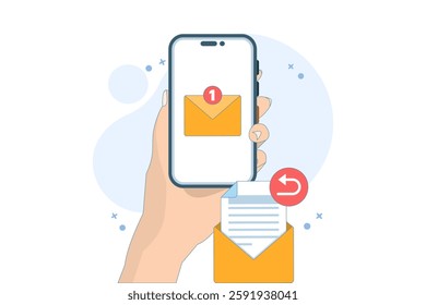 email service email reply concept. New message notification on smartphone screen. email for receiving and sending. mailbox message management. vector illustration in flat style.