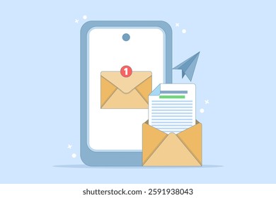 email service email reply concept. New message notification on smartphone screen. email for receiving and sending. mailbox message management. vector illustration in flat style.