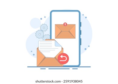 email service email reply concept. New message notification on smartphone screen. email for receiving and sending. mailbox message management. vector illustration in flat style.