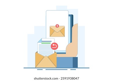 email service email reply concept. New message notification on smartphone screen. email for receiving and sending. mailbox message management. vector illustration in flat style.