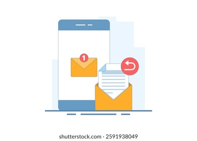 email service email reply concept. New message notification on smartphone screen. email for receiving and sending. mailbox message management. vector illustration in flat style.