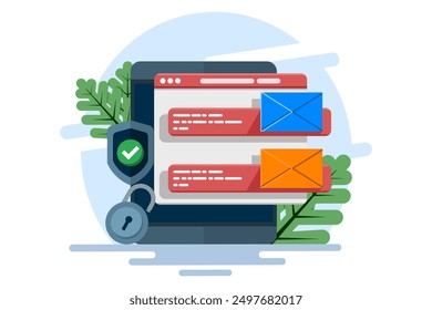 Email service security concept, Electronic mail messages as part of business marketing. Cyber ​​security, digital data protection suite. protect online access to emails in electronic mailboxes.