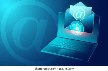 Email service security and electronic mail message and web mail on computer laptop