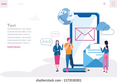 Email service in smartphone, Vector illustration for web, mobile. Electronic mail message , marketing, webmail,  newsletter 