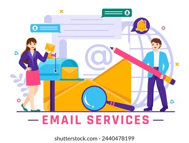 E-Mail-Service Vektor-Illustration mit Datei-Korrespondenz-Zustellung, elektronische Mail-Nachricht und Business-Marketing in flachen Cartoon Hintergrund