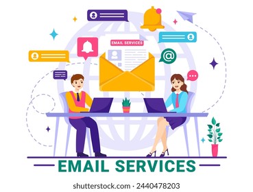 Email Service Vector Illustration with File Correspondence Delivery, Electronic Mail Message and Business Marketing in Flat Cartoon Background