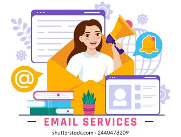 Email Service Vector Illustration with File Correspondence Delivery, Electronic Mail Message and Business Marketing in Flat Cartoon Background