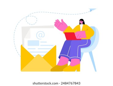 E-Mail-Service-Vektorillustration mit File Correspondence Delivery, Elektronische Musik Mail Messaging und Business Marketing in einem Flat Cartoon Hintergrund