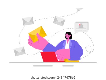 E-Mail-Service-Vektorillustration mit File Correspondence Delivery, Elektronische Musik Mail Messaging und Business Marketing in einem Flat Cartoon Hintergrund