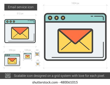 Email service vector line icon isolated on white background. Email service line icon for infographic, website or app. Scalable icon designed on a grid system.