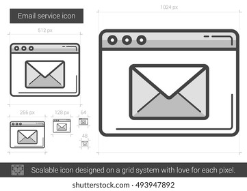 Email service vector line icon isolated on white background. Email service line icon for infographic, website or app. Scalable icon designed on a grid system.