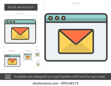 Email service vector line icon isolated on white background. Email service line icon for infographic, website or app. Scalable icon designed on a grid system.