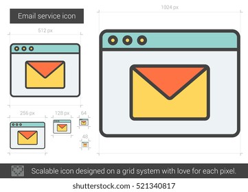 Icono de línea vectorial de servicio de correo electrónico aislado en fondo blanco. Icono de línea de servicio de correo electrónico para infografía, sitio web o aplicación. Icono escalable diseñado en un sistema de cuadrícula.