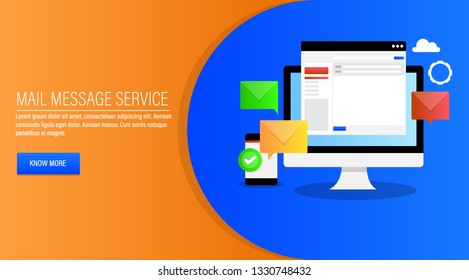 Email service, writing message, Sending email from computer, mail notification on mobile, flat design conceptual vector banner