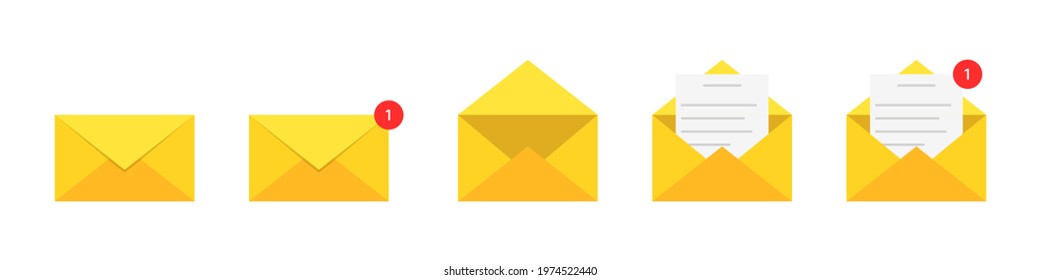 Email. Set of envelope isolated on a white background. Mail, letter or message concept. Flat style. Vector illustration
