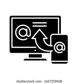 E-Mail-Einstellungen schwarz Symbol, Concept Illustration, Vektorillustration flach Symbol, Glyph-Zeichen.