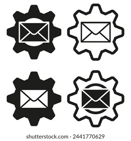 Configuración de correo electrónico conjunto de iconos de engranaje. Símbolos de configuración de comunicación. Ilustración vectorial. EPS 10.