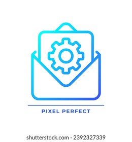 Email settings pixel perfect gradient linear vector icon. Electronic mail configuration. Digital communication. Thin line color symbol. Modern style pictogram. Vector isolated outline drawing