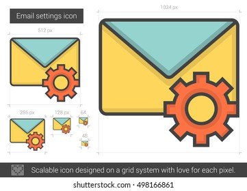 Email settings vector line icon isolated on white background. Email settings line icon for infographic, website or app. Scalable icon designed on a grid system. Email settings vector line icon isolated on white background. Email settings line icon for infographic, website or app. Scalable icon designed on a grid system.