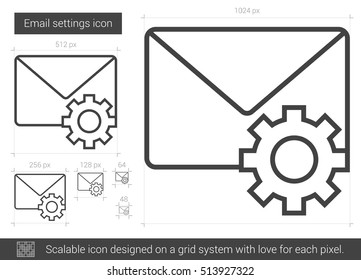Icono de línea vectorial de configuración de correo electrónico aislado en fondo blanco. Icono de línea de configuración de correo electrónico para infografía, sitio web o aplicación. Icono escalable diseñado en un sistema de cuadrícula.