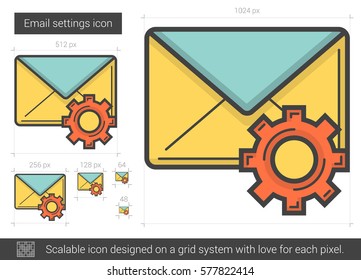 Email settings vector line icon isolated on white background. Email settings line icon for infographic, website or app. Scalable icon designed on a grid system.